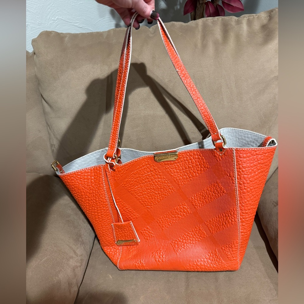Burberry embossed nova check orange tote and pouch